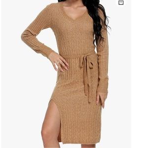Oshlen Long Sleeve V Neck Sweater Dress